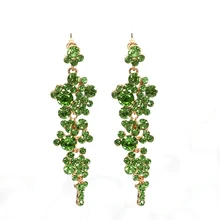 

Red And Green Drop Earrings For Women Rose Gold Color Statement Dangle Earrings With Crystal Rhinestone Wedding Jewelry ER-0027