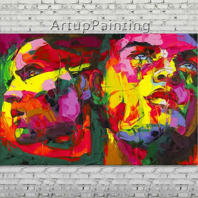 

Palette knife portrait Face Oil painting Character figure canva Hand painted Francoise Nielly wall Art picture 06-10-9f