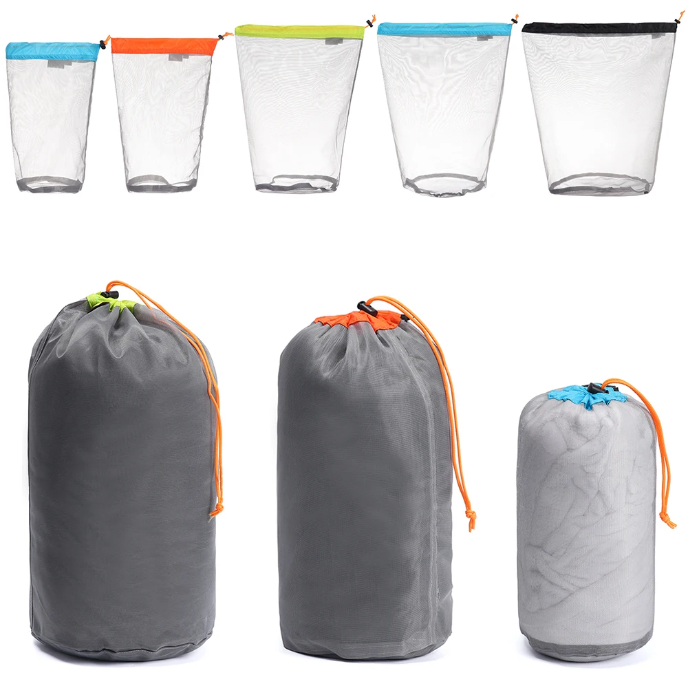 1Pcs Ultralight Mesh Stuff Sack Laundry Outdoor Bag Camping Sports Drawstring Storage Bag Hiking Tools Climbing Drawstring Bags camping storage bag