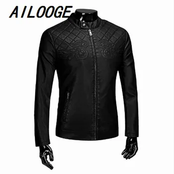 

2016 New Men Leather & Suede Jackets Chinese Style Tang Clothing Stand Collar Mens Jaqueta De Couro Masculina Jacket