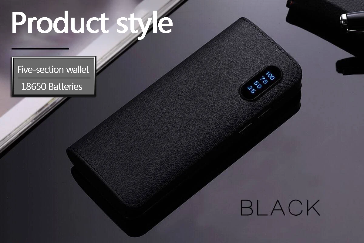 

powerbank 10000 Mah leather double USB mobile power LED flashlight wallet power bank charging treasure For xiaomi Hot sales