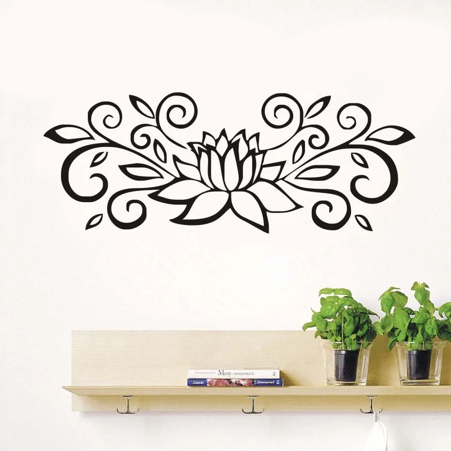 Abstract Flower With Leaves Lotus Wall Stickers Art Murals Removable