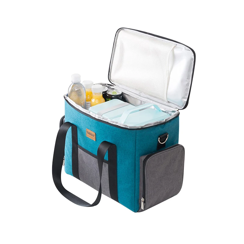 

Blue Insulation Cooler Handbags Double Zip Lunch Bags Unisex Keeping Picnic Pouch Food Container Fresh Keeping Cooler Bag Supply
