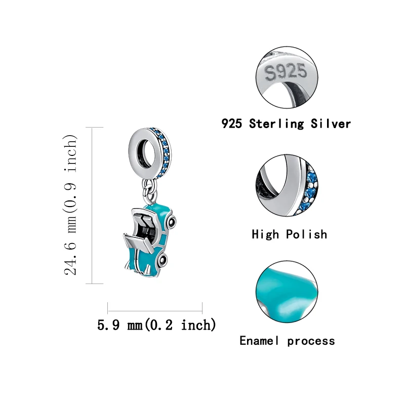 SG,, браслет pandora, 925 пробы, серебро, летняя мода, спортивный автомобиль, шарм, синяя эмаль, подвеска, шарик для женщин, ювелирное изделие