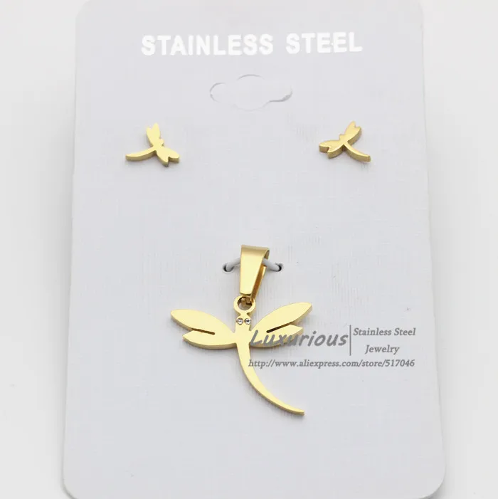 LUXUKISSKIDS Dragonfly style stainless steel Jewelry sets with CZ zircon Eye Earrings pendant costume jewellery set