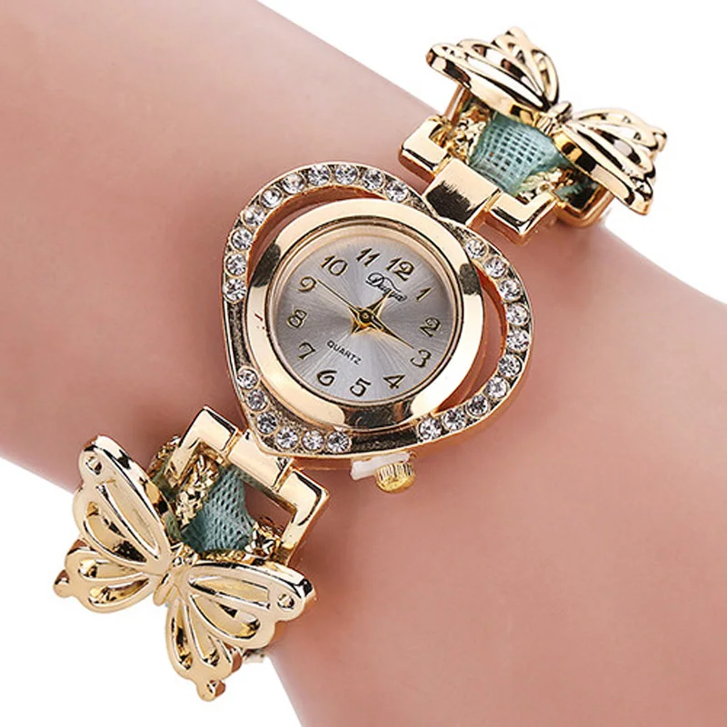 Summer Style Gold Watch Luxury Brand Crystal Heart Watch Women Butterfly Braided Rope Wristwatch Ladies Bracelet Watch Clock