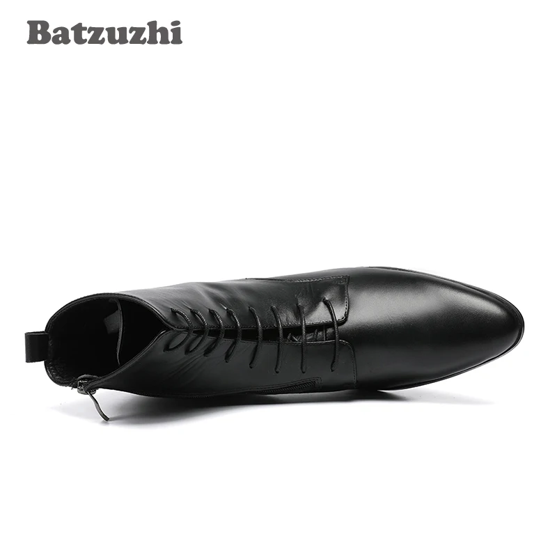 Boots Bota 6 up Dos Cm Alto Homens De Batzuzhi Homens Dedo Botas Apontado Ankle 8 Masculina Preto Genuínas Lace Salto Vestido Couro wggaqrTn7