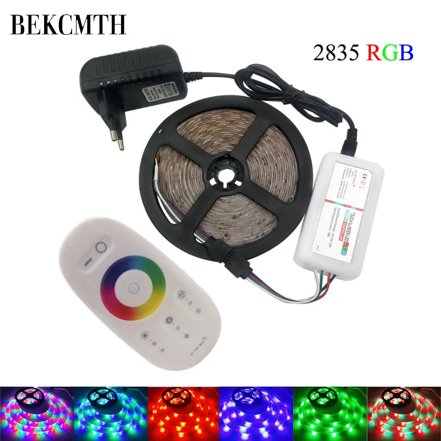 BEKCMTH 5 м 10 м 15 м 20 м Светодиодная лента RGB водонепроницаемый SMD 2835 DC12V rgb струнный диод гибкая лента RF или IR Contoller+ адаптер