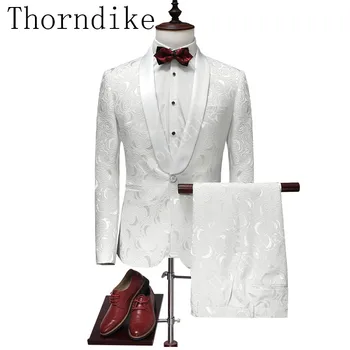 

Thorndike New Arrival Grooms White Jacquard Groom Tuxedos Shawl Lapel Men Suits Wedding Best Man Blazer Thick Suits Winter Wear
