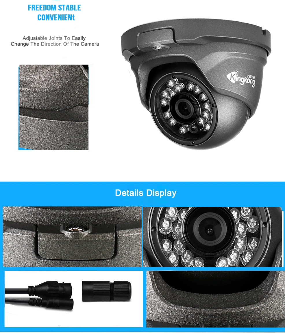 Kingkonghome IP Camera 48V POE Metal 1080P ONVIF Network Security Camera CCTV P2P Motion Detection Waterproof Outdoor IP Cam