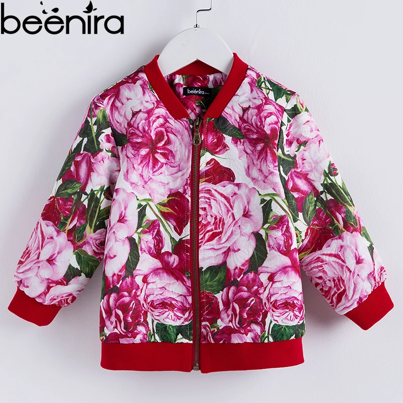 

Beenira Children Jacket 2019 European And American Style Girls Spring Autumn Flower Pattern Outerwear 4-14Y Baby Clothes Coat
