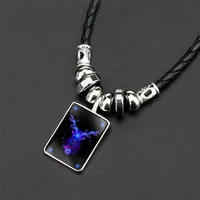 NIUYITID Horoscope Astrology Zodiac Necklaces & Pendants Men Women 12 Constellation Leather Necklace Jewelry Bijoux Male