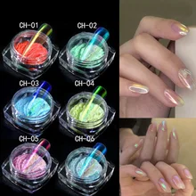 2 бутылки/набор Aurora порошок неонового пигмента льда через телесный Хамелеон Русалка порошок супер зеркальный эффект, цвета хрома наборы блесток ногтей