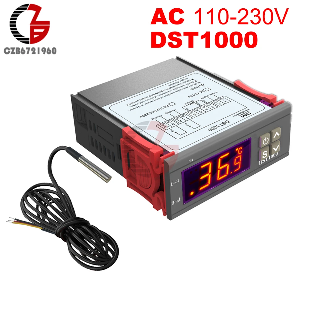 Цифровой термостат DST1000 с регулятором температуры переменного тока, 12 В, 24 В, 110 В, 220 В, STC-1000