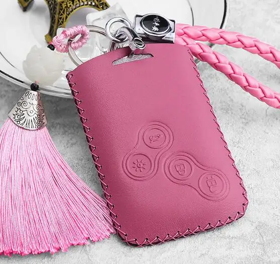 

Genuine Leather Car Key Case Holder Wallet For Renault Latitude Koleos Fluence 4 Buttons Replacement Key Holder
