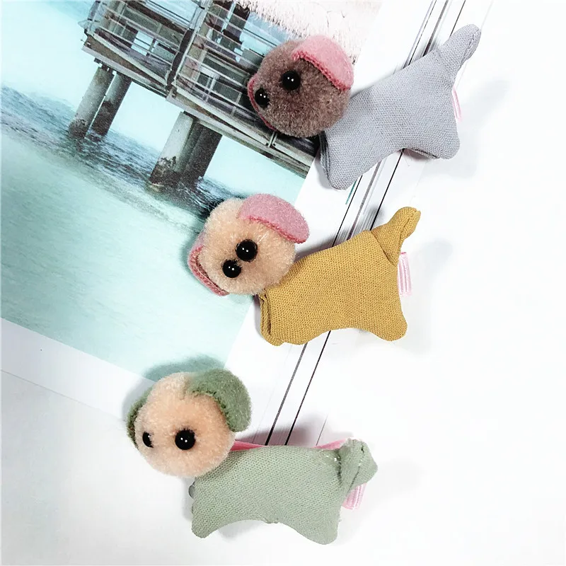 

Boutique 10pcs Korean Fashion Cute Dog Hairpins Solid Pom Pom Mini Animal Hair Clips Hair Accessories Princess Headwear