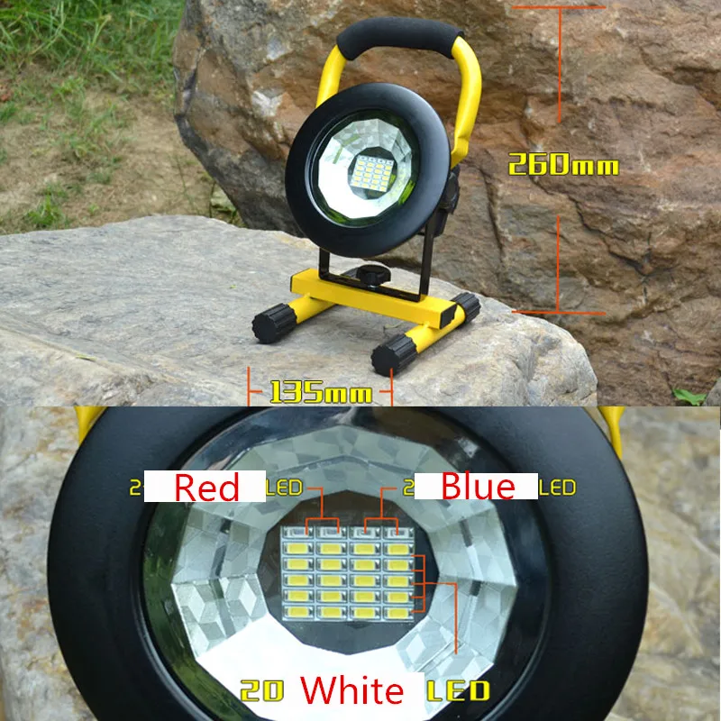 Водонепроницаемый IP65 30 Вт Светодиодный прожектор перезаряжаемый 24 светодиодный прожектор Прожекторы красный/белый/синий свет