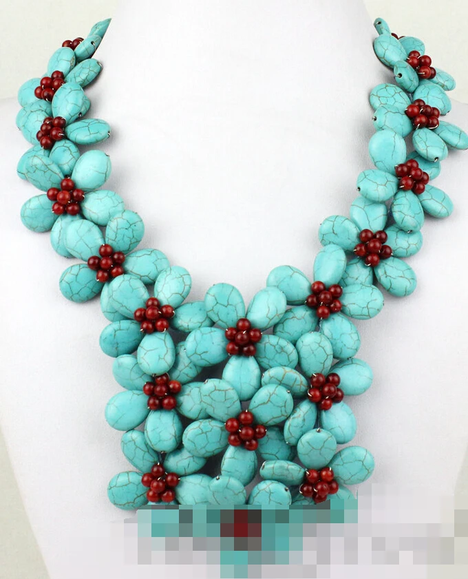 

3262 Natural Turquoise Coral Flower Necklace/Earring