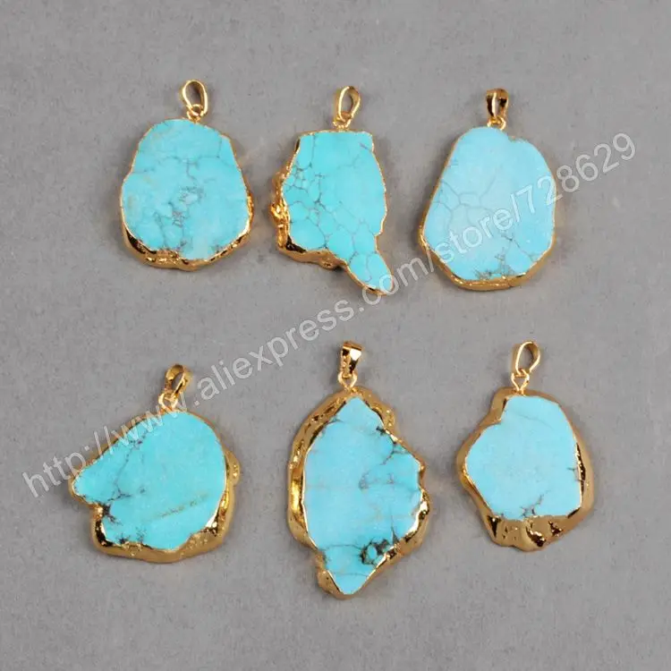 Позолоченные синий бирюзы Howlite кулон бусины G0180 | Украшения и аксессуары