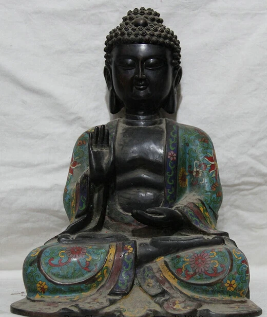 

dr61 14" Tibet Tibetan Buddhism Cloisonne Bronze Shakyamuni Amitabha Buddha Statue