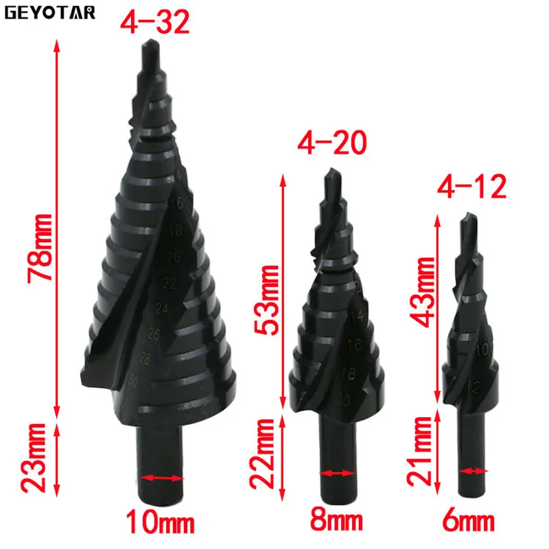 4-32 мм 3 шт. HSS кобальтовые ступенчатые сверла с азотом высокоскоростная стальная спираль для металлического конуса набор сверл треугольный хвостовик отверстие резак