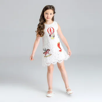 

Summer quality girls party Dress baby sleeveless dress kids wedding Vestidos Children Clothes hot ballon horse lace 3 to 12 yrs