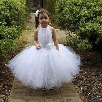 

New White Gray Flower Girl Tutu Dress For Party Bridesmaid Flower Girl Wedding Dress Fluffy Princess Ball Gown Vestidos Meninas