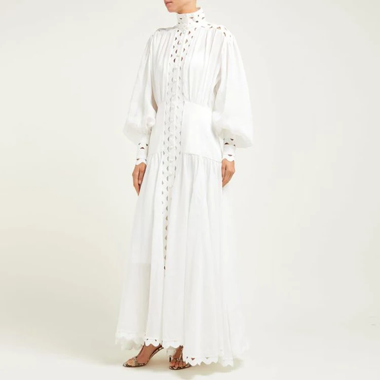 Женское длинное ажурное платье Svoryxiu, белое элегантное вечернее платье с воротником-стойкой и вышивкой на лето
