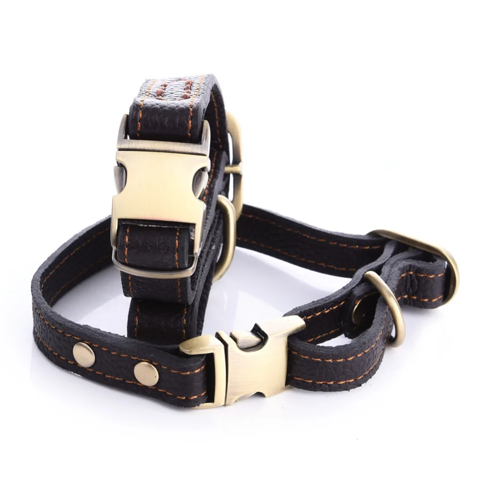 Fashionable style Black Real Leather Adjustable Strong Pet Dog Collar