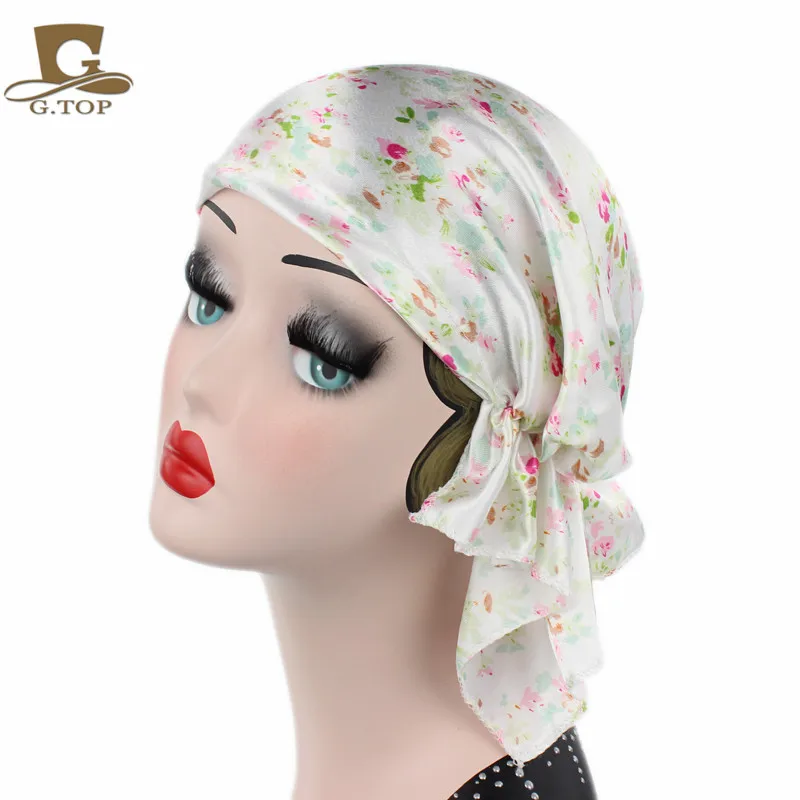 Pre Tied Fitted silk satin Bandana Chemo Head Scarf for hair loss