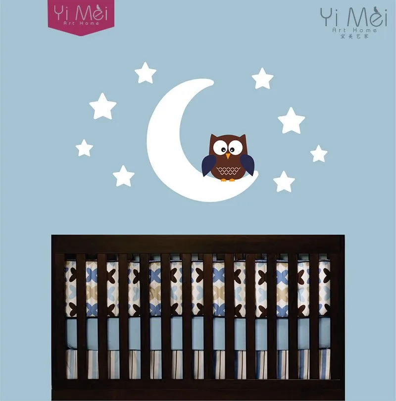 Owl Moon And Stars Childrens Wallpaper Decals Nursery Childrens Wallpaper Decals Owl And Moon