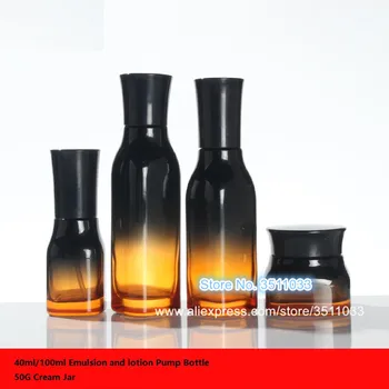 

8pcs Amber Black Cosmetic Glass Lotion Pump Bottle Empty Cosmetic Toner Emulsion Bottle Brown Glass 120ml Square Packaging