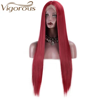 Vigorous Red Lace Front Wigs for Women Synthetic Long Straight Wigs Middle Parting Heat Resistant Fiber Natural Looking 13x4 1