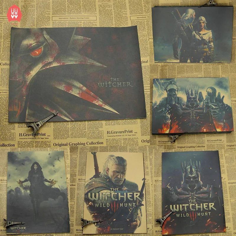 

Vintage The Witcher Series Game Poster Room Decoration Stickers Wall Decor Drawing Retro Kraft Paper Wall Sticker Wall Decals