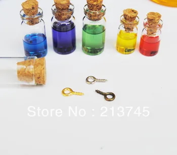 

free ship 10*18*5mm Glass Bottle Pendant With Cork &Eyehook (perfume/miniature/bottle/vial/wish/charm/bottle) perfectionism