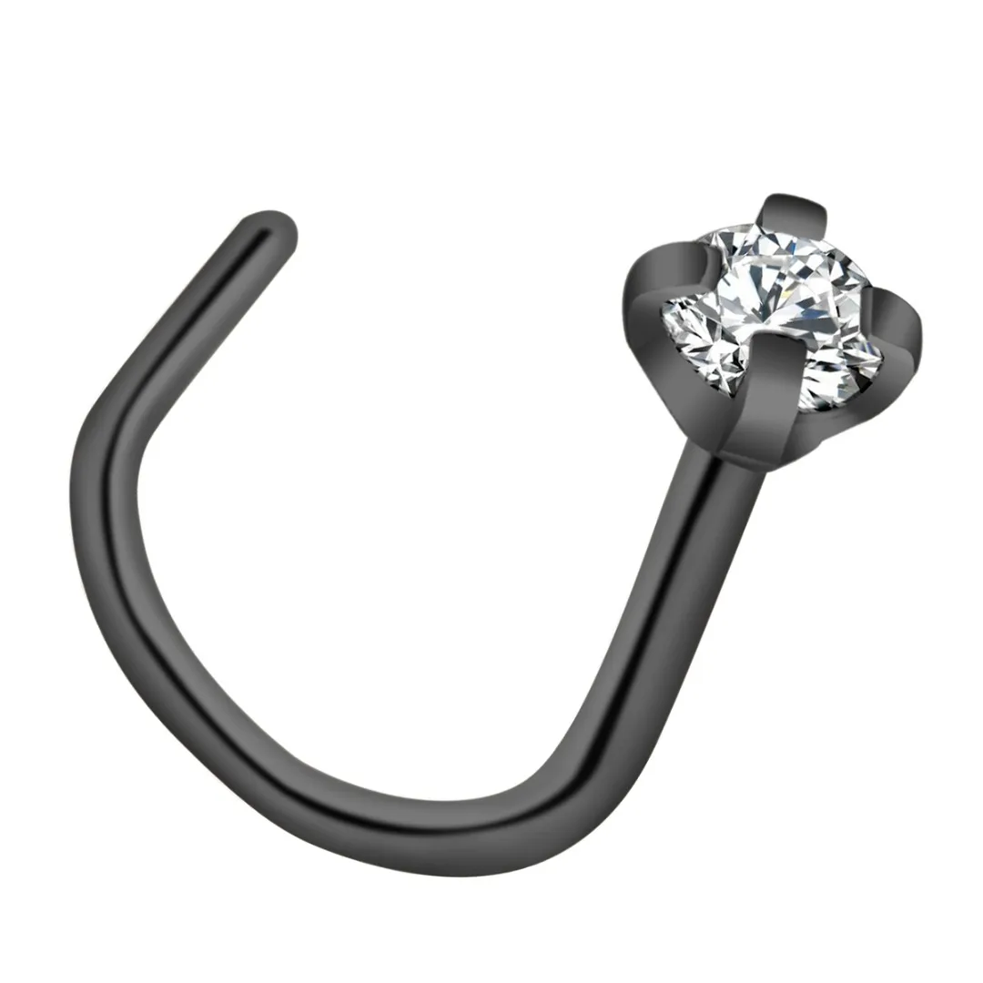 Fashion Crystal Nose Studs Surgical Steel Cubic Zirconia 0.8*7mm Nose Rings Shellhard Sexy Women Body Piercing Jewelry
