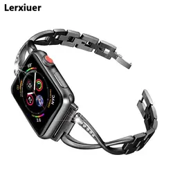 Lerxiuer алмазный обруч для Apple Watch 42 мм (44 мм) 38 мм (40 мм) ремешок из нержавеющей стали Iwatch Series 4 3 2 1 наручный браслет ремень