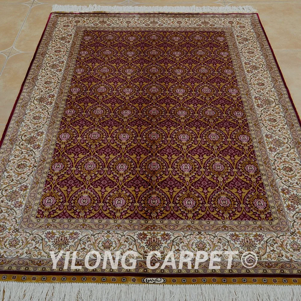 Yilong 4'x6' Традиционный Ковер Ручной Работы Красный фонарь дизайн антикварная вещь Шелковый коврик(0697