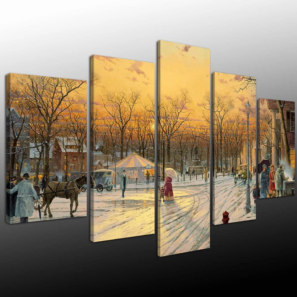Wall-Art-Home-Decor-Framework-Painting-Canvas-Poster-5-Panel-Tree-Snow-Landscape-For-Living-Room (1)