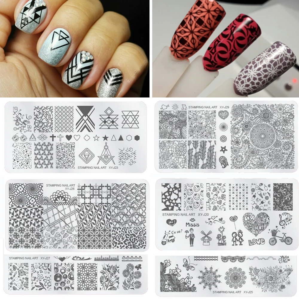 Tutorial Nail Art Inspirada Na Ariel Pausa Para Feminices 1 Unid Clavo Que Esta Las Placas Flores Geométricos Triángulo Nail Art Sello Estado De Placa