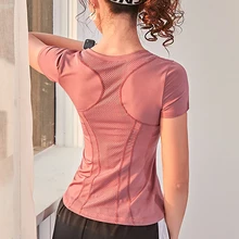 Женская сетчатая Сексуальная быстросохнущая Спортивная футболка, топы для фитнеса, йоги, дышащие топы с коротким рукавом для тренажерного зала, Женские топы для тренировок и бега