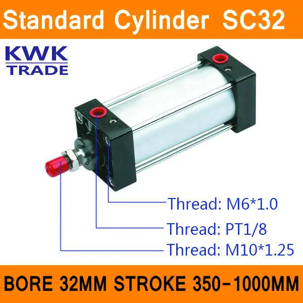 SC series Standard Air Cylinders Valve SC32 Bore 32mm Strock 350mm to 1000mm Stroke Single Rod Double Acting Pneumatic Cylinder