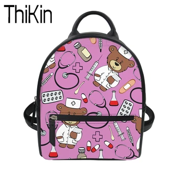 

THIKIN Women Backpack Female PU Leather School Backpack for Teenage Girls School Bag Cartton Bear Feminine Small Travel Mochila