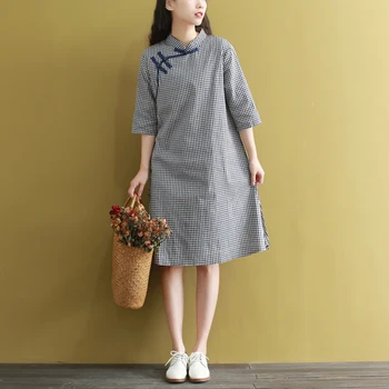 

2020 women linen cotton chinese dress cheongsam qipao dresses short chinese elegant Vestido Women's Satin Qipao