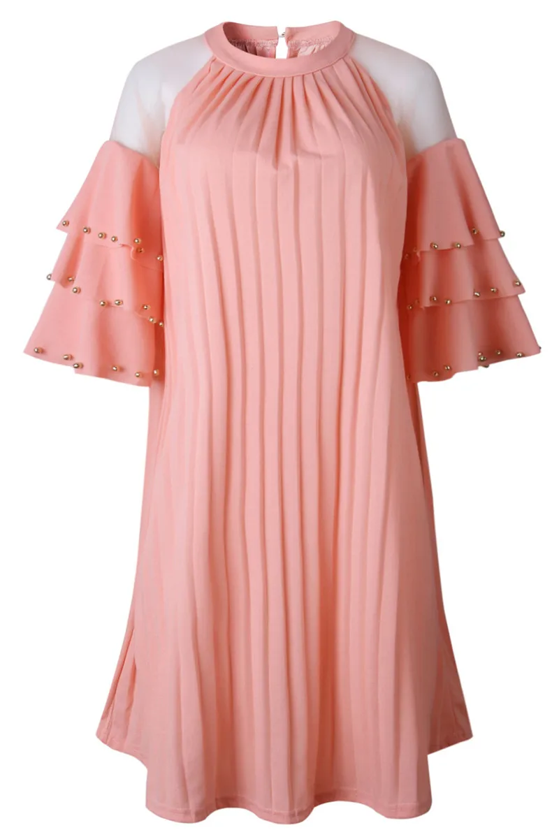 fashion pearls beading chiffon loose dress-15