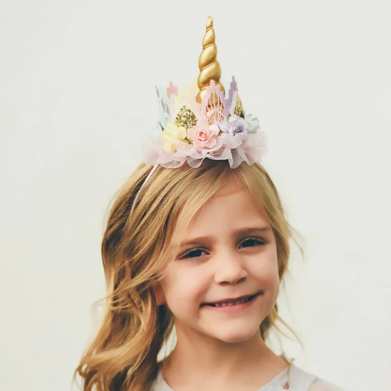 Кружевная корона в виде единорога, маленькие рога единорога, украшения для вечеринки в честь первого дня рождения, для детей 1, 2, 3, 4, 5, 6 лет, шапка на день рождения