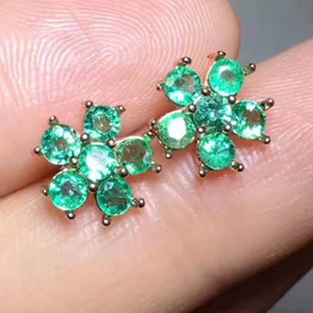 

18k Solid gold natural emerald earrings flower design gemstone jewelry Cost-effective