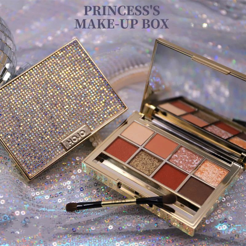 

New product glitter eye shadow 8 colors diamond bright pigment flash palette shine glazed eyeshadow Makeup set with brush
