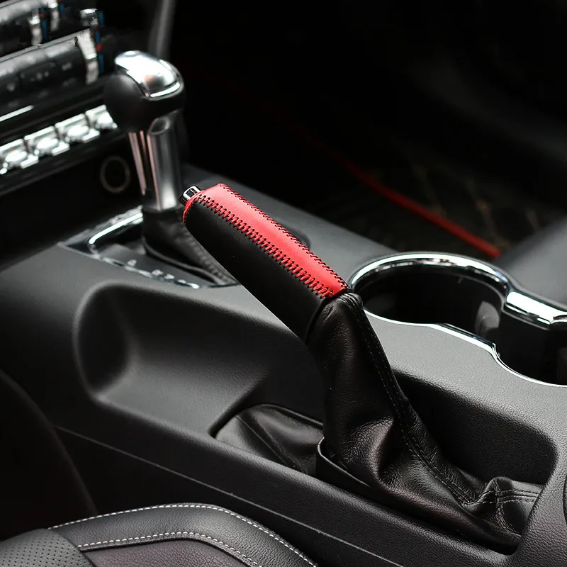 Крутые черно красные кожаные накладки для ручного тормоза ручной работы Ford Mustang