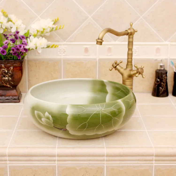 Porcelain China Clic Art Lotus Bathroom Sinks Ceramic Countertop Porcelain China Clic Art Lotus Bathroom Sinks Ceramic Countertop Hand Painted Vessel Sink